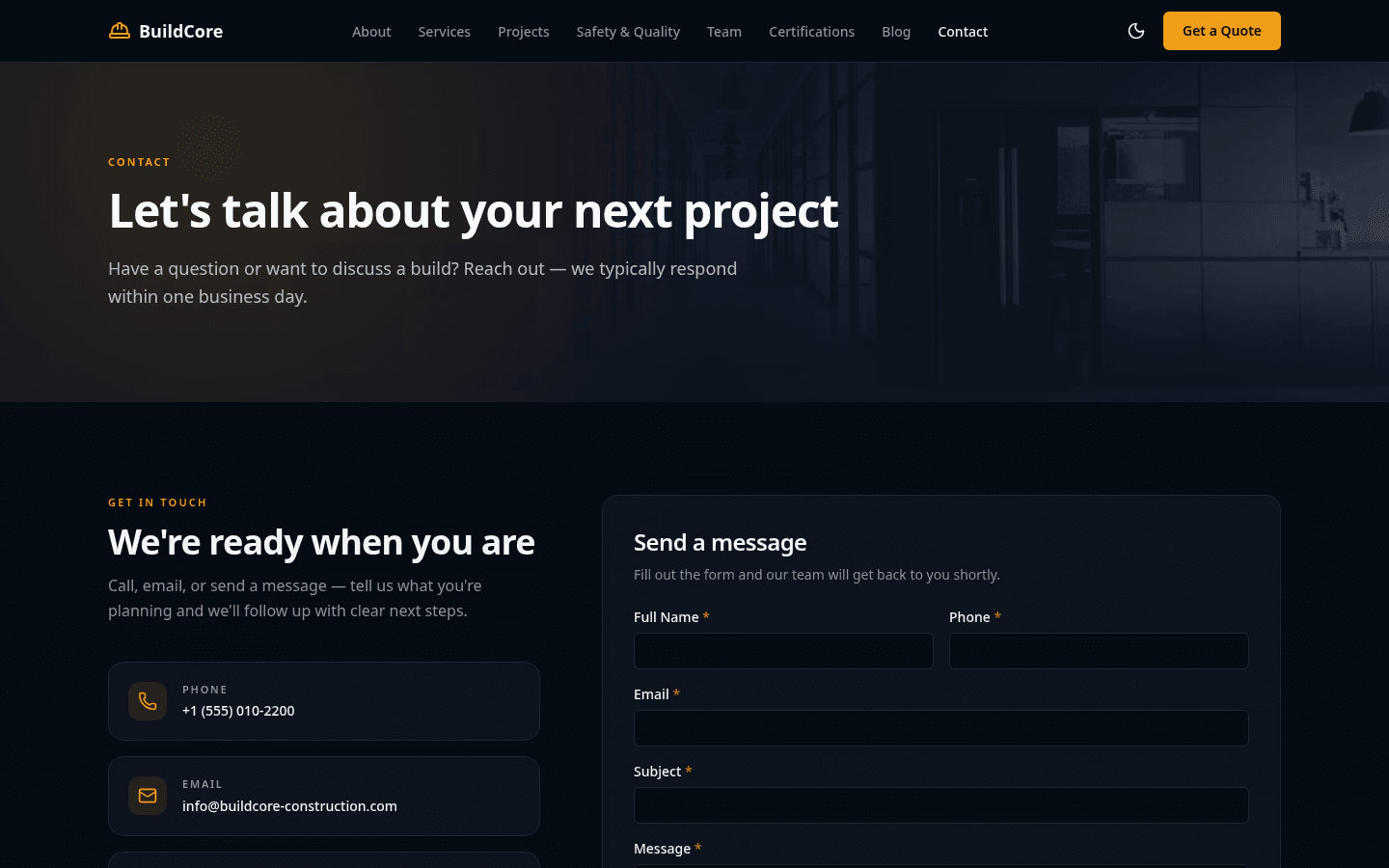 Contact page